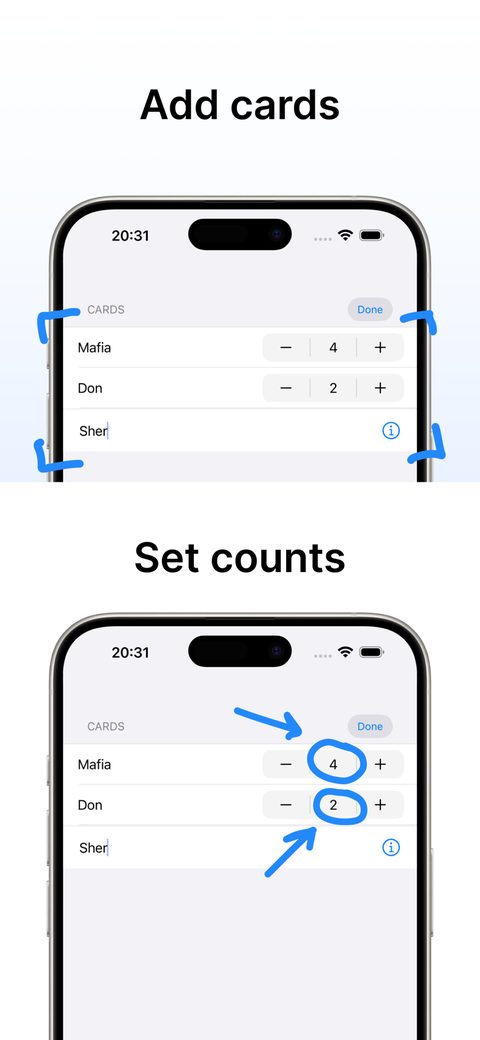 Adding cards and setting how many of each go in the deck